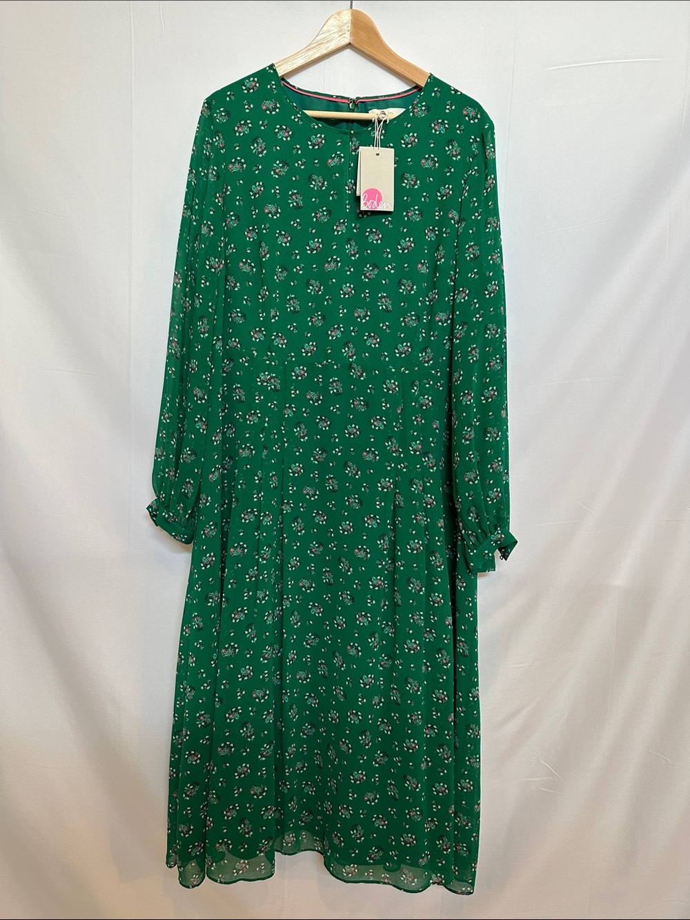 Boden Emerald Green Floral Long Sleeve Midi Dress